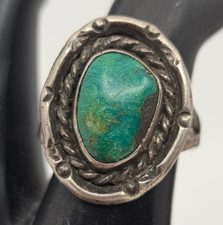 Old Vintage Navajo Native American Sterling Silver Turquoise Ring SIze 8
