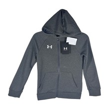 Under Armour Boys Youth Small Gray Fleece Full Zip Hoodie Logo Sweatshirt NEW