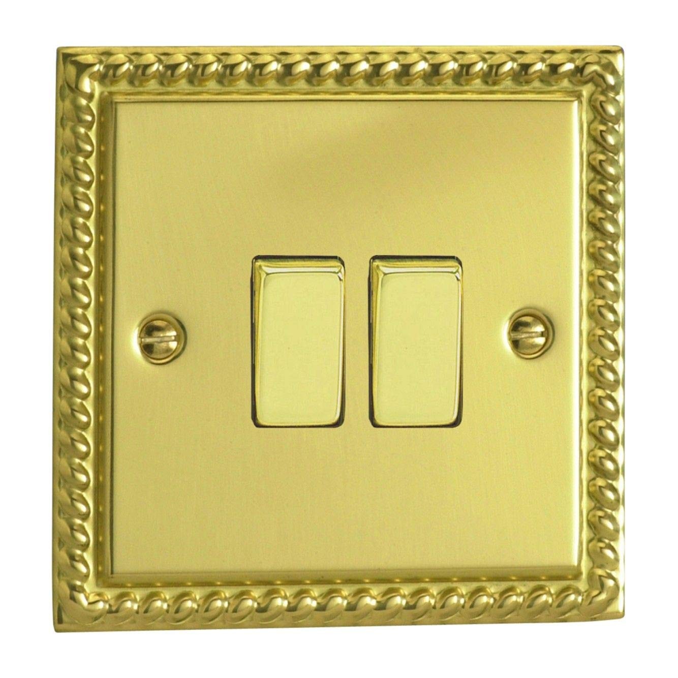 Varilight Georgian Brass 2-Gang Intermediate Light Switch Decorative Insert