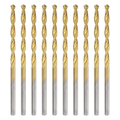 10pcs Titanium Twist Drill Bit 3/32'' Dia Round Shank High Speed Steel Drills
