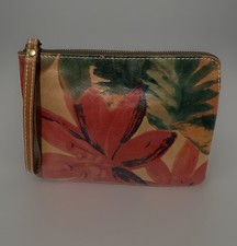 Patricia Nash Cassini Tan Leather Floral 9x7 Wristlet Clutch Faux Suede Boho