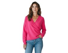 Lafayette 148 New York 100 Cashmere Sweater Medium Faux Wrap V-Neck Pink L/S