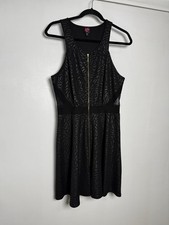2B Bebe Black Lace Fit Flare Dress V-Neck Zip Front Women’s Size L