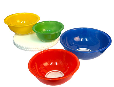 Vintage Pyrex Primary Colors Nesting Mixing Bowl 4 Piece Set Clear Glass bottoms