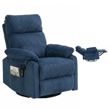 Swivel Rocking Recliner Chair, 360 Tilt, Blue Corduroy, 300 lbs
