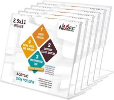 Acrylic Sign Holder 8.5x11 Inches 6 Pack Horizontal, Slant Back Clear Frames,...