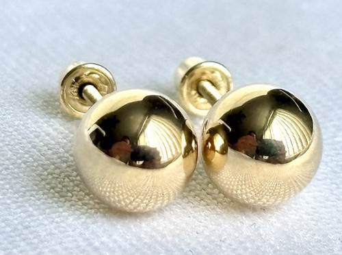 14k solid real Gold ball earrings - 6 mm Diameter- screw back - Picture 2 of 6
