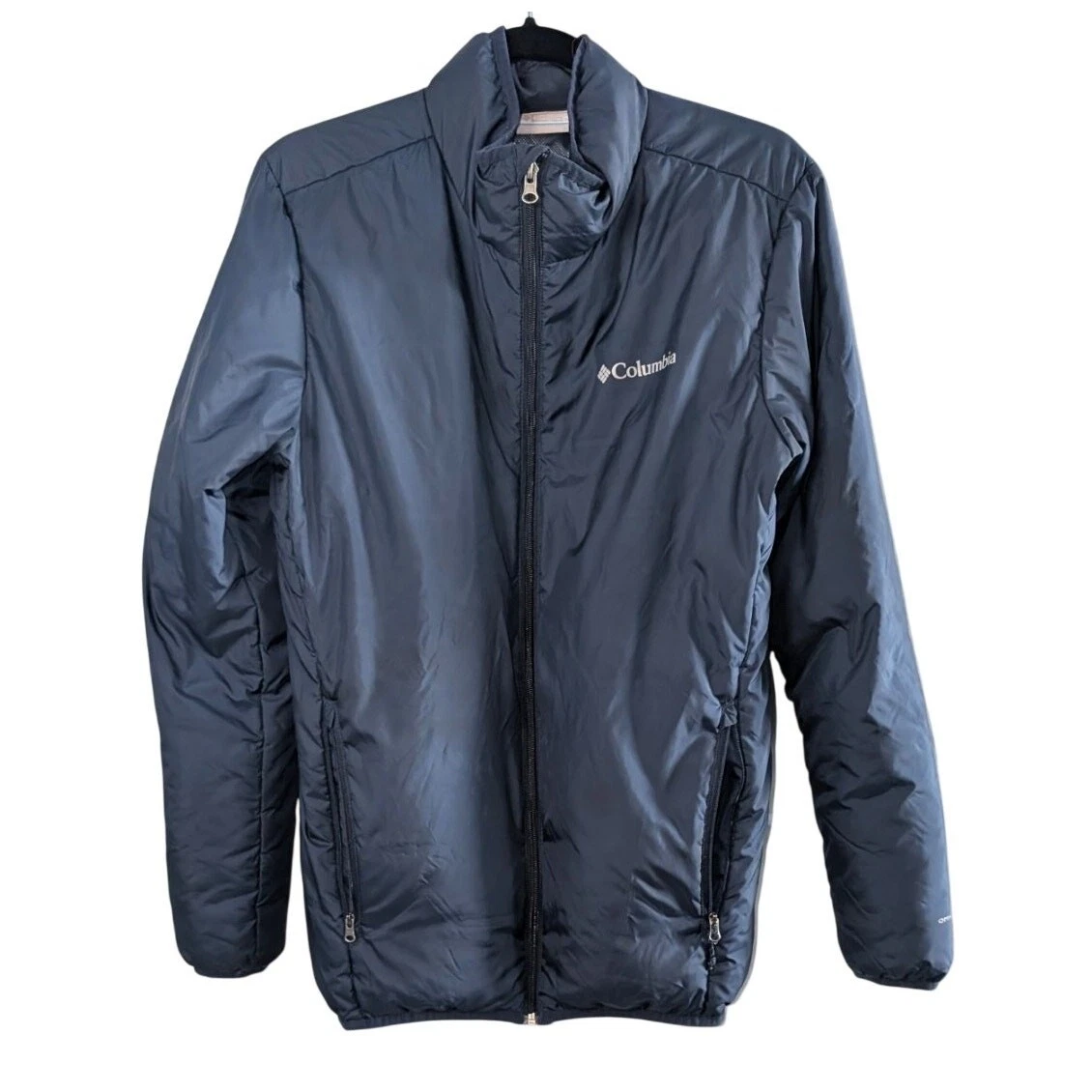Mens Columbia Omni Heat Down Filled Jacket Size Small Navy Blue Full Zip