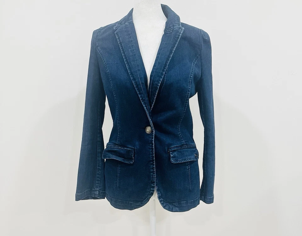 Chaqueta Blazer ETAM Denim Botón Único Francia Talla 10 Mujer De Colección Talla 38 Foto 2 de 4