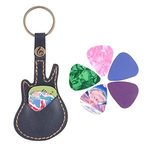 KingPoint Leather Guitar Pick Case Keychain Holder - Plectrums Bag With 5Pcs 