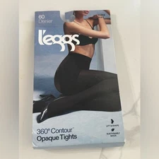NEW XL BLACK OPAQUE TIGHTS BY LEGGS 360° CONTOUR 60 DENIER