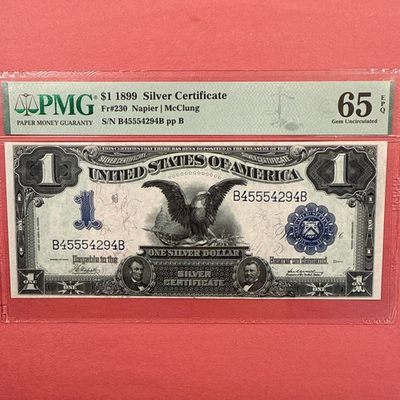 #ad #ad 1899 $1 Black Eagle Silver Certificate Fr.230 PMG Gem Uncirculated 65EPQ $1599.00