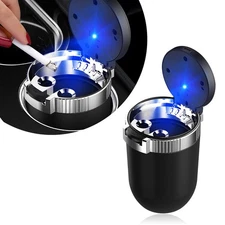 Car Ashtray with Lid - Portable Smokeless Stainless Steel Trash Can - Fits