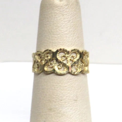 L@@K филигранный реальный 14K желтое золото обещание группы кольцо с сердцами дизайн sz 4,25 - Изображение 2 из 4