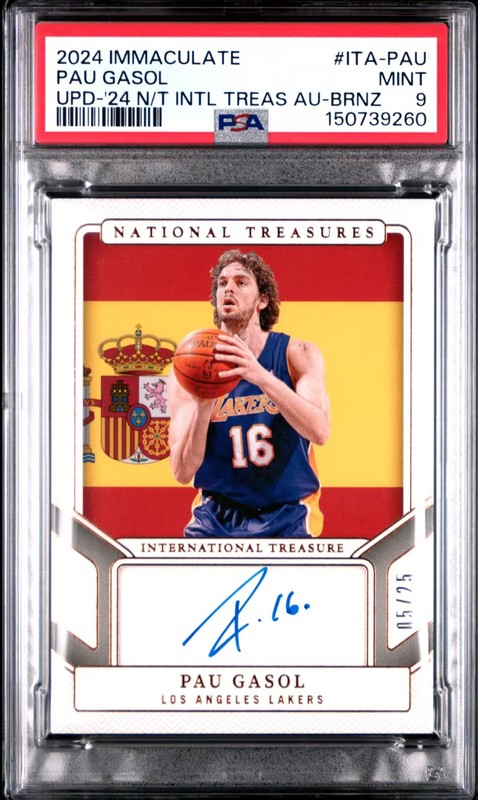 Pau Gasol 2024-25 Panini National Treasures /25 Auto Inter Treasure PSA 9 ZHH6