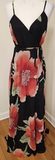 Lulus Black Floral Wrap Maxi Dress Sleeveless V-Neck Belted Tie Size M