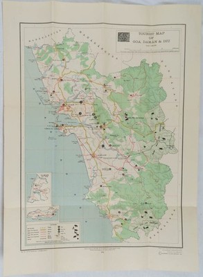 SOUTHERN CIRCLE DIRECTOR / Tourist Map of Goa Daman & Diu 1974