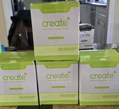 Lot Of 4 Create Single Serve Creatine Monohydrate Powder - 5g, 30ct Lemon Lime