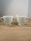 Vintage Anchor Hocking Milk Glass Bubble Pattern Sugar And Creamer Set