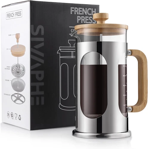 34 Oz French Press Coffee Maker No-Plastic, Borosilicate Glass Bamboo Lid and Ha
