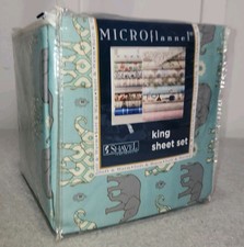 Shavel Micro Flannel Printed Sheet Set - King, Elephants Brand New