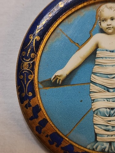 Antique A. Della Robbia Firenze, Italy Framed Lithograph Picture 1920's 4"Dia~#2 - Picture 7 of 7