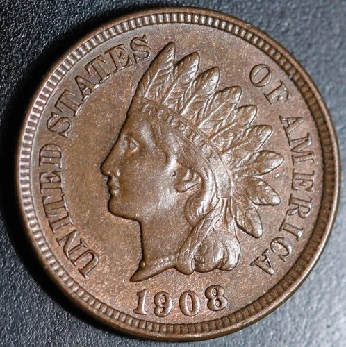 1908 INDIAN HEAD CENT - AU UNC - With HINTS OF MINT LUSTER!