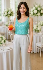 Vintage 1960s A Mai Jacob Beaded Sequin Fringe Blouse Tank Top Hollywood Size M