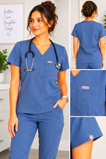 FIGS Women s Technical Collection V-Neck Scrub Top Solid Blue Size S Medical