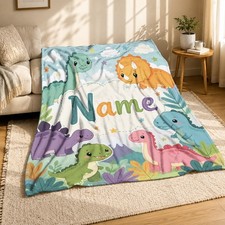 Pastel Dinosaur Name Coral Fleece Blanket