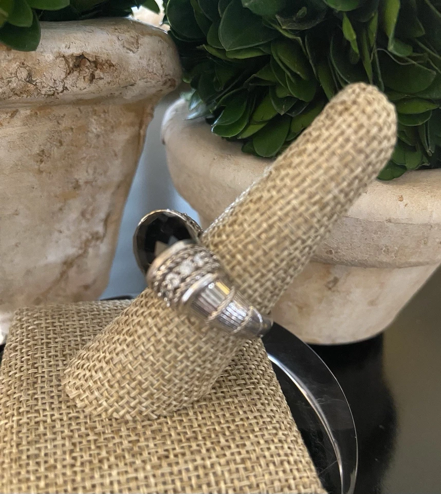 Anillo de cóctel Judith Ripka de plata de ley 925 de cuarzo ahumado talla 8 ~ circonita Foto 3 de 4