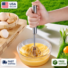 2 Pack Stainless Steel Semi Automatic Egg Beater Hand Push Whisk Kitchen Mixer