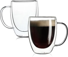 Aurzen 2 Pack Double Walled Glass Coffee Mugs with Handles,Large Insulated Layer