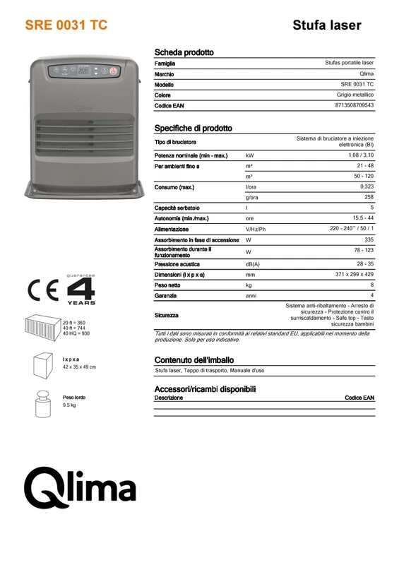 Stufa Ventilata Combustibile Liquido Laser QLIMA 3100 Watt Zibro Kerosene 48 mq, fotografia 6 di 9