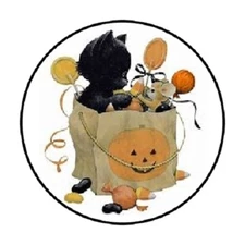 48 HALLOWEEN CAT ENVELOPE SEALS LABELS STICKERS 1.2" ROUND