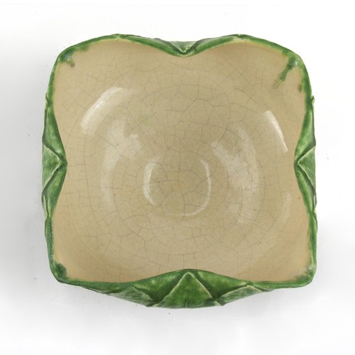 Grueby Pottery 7" matte green square bowl overlapping leaf Arts & Crafts Boston - Picture 4 of 5
