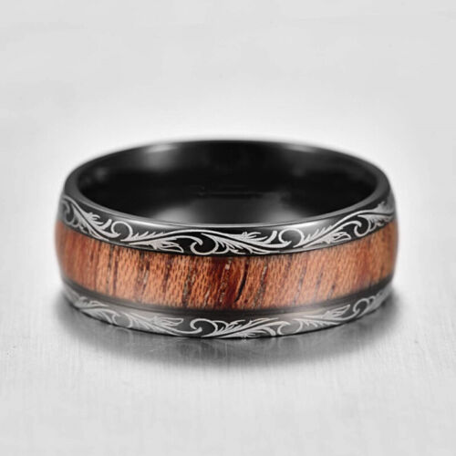 Neu Herren Damen Edelstahl Intarsien Holz Band Ring Holz Hochzeit Schmuck Geschenk - Bild 9 von 13