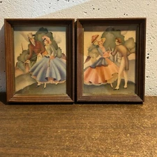 Pair Vintage Framed Morris & Bendien Victorian Style Prints 6 x 5 inch