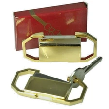 Key Ring center push 18kt yellow gold keychain gift box collectible quality New