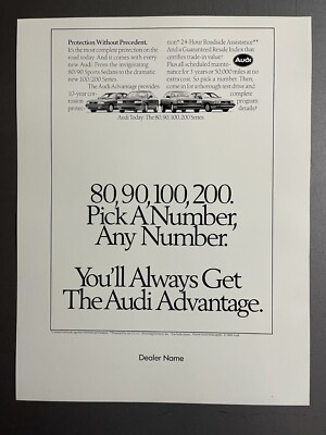 1989 Audi Full Line ''Pick a Number, Any Number'' Advertising Ad Slick RARE!! L@@K