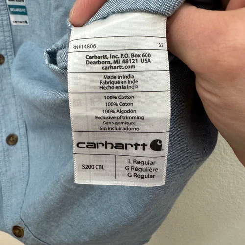 Carhartt GE Johnson Relaxed Short Sleeve Chambray Button Up Shirt Mens Large NEW