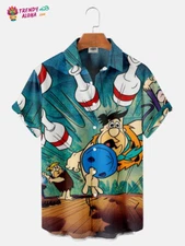 Trendy Aloha Mens Flintstones Bowling Printed Shirt