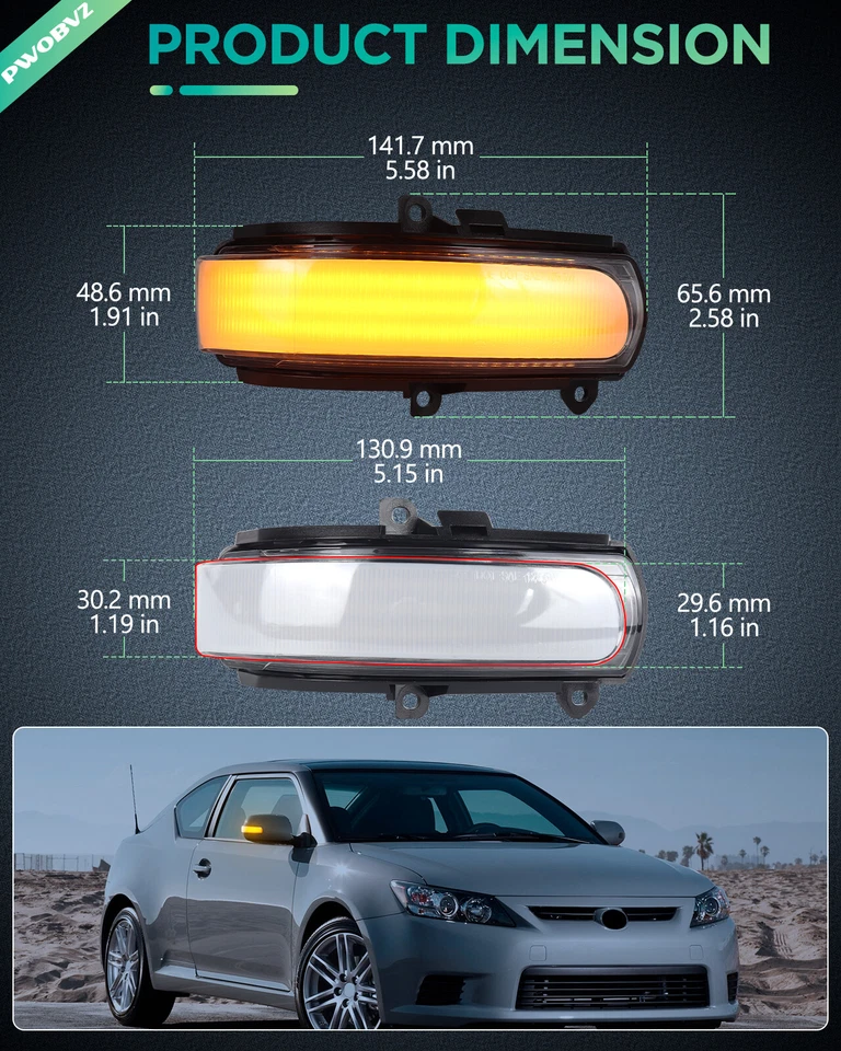 Dynamic 2x LED Side Mirror Turn Signal Light For 2011-2016 Scion Tc 2008-2015 xB Foto 4 de 4
