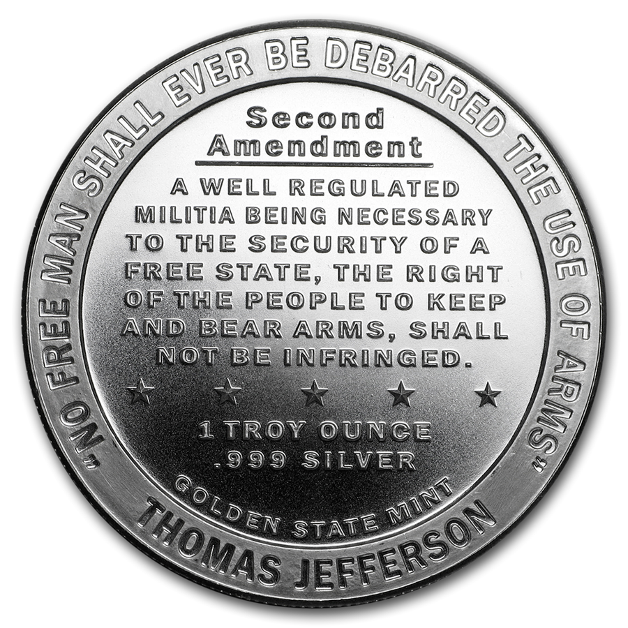 1 Oz Silver 2nd Amendment Round - Right to Bear Arms (Lot of 5) .999 ...