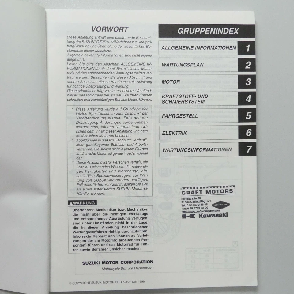 original Suzuki GZ 250 Werkstatthandbuch Reparaturanleitung Handbuch A7273 - Bild 2 von 2