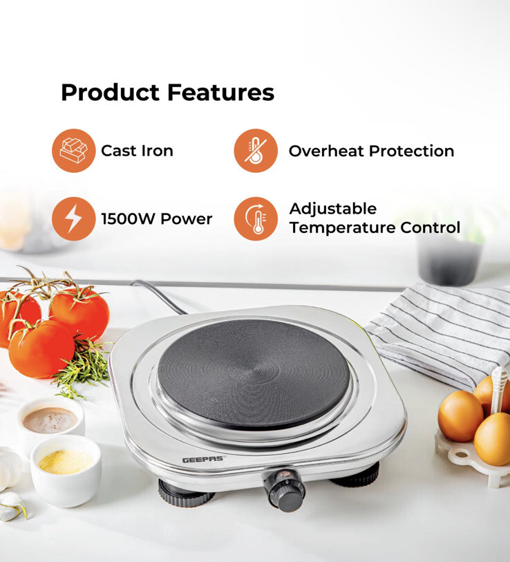 Geepas Hot Plate Electric Cooker Single Portable Table Top Hob 1500w
