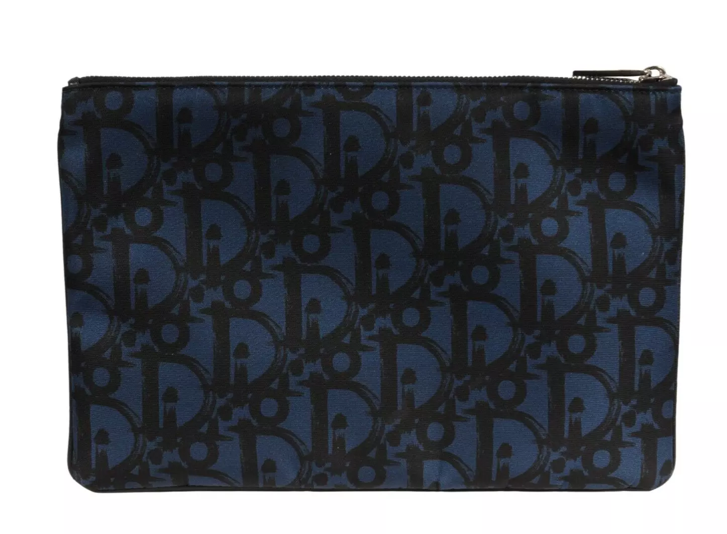 Pochette logo oblique Dior bleu nylon noir nylon voyage zippé dossier fichier porte portefeuille