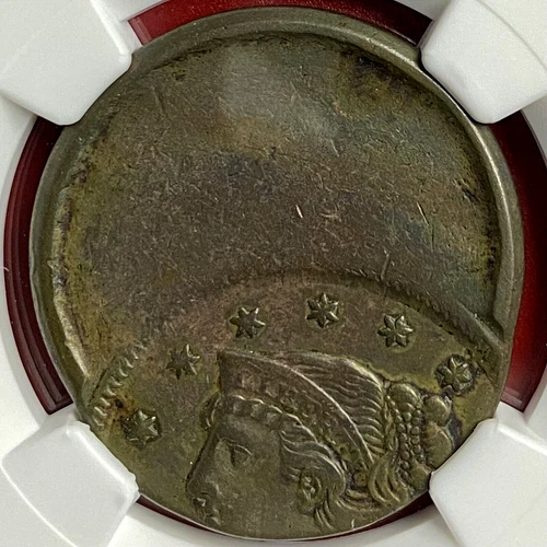 1839-1857 BRAIDED HAIR LARGE CENT STRUCK 55% OFF CENTER ERROR NGC-AU!