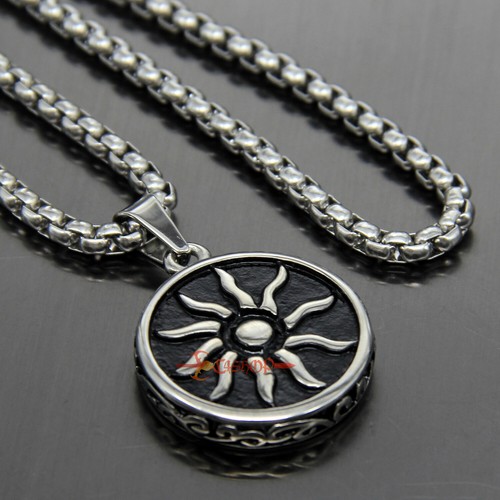 Collana Ciondolo Uomo Acciaio Inox Dio Sole Apollo Argento Nero Lucido Solido - Foto 22 di 23