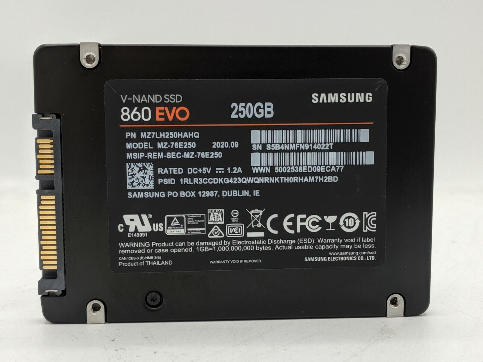 SAMSUNG (860) EVO 250GB V-NAND SSD SATA 2.5" (MZ-76E250) *TESTED/WORKING*